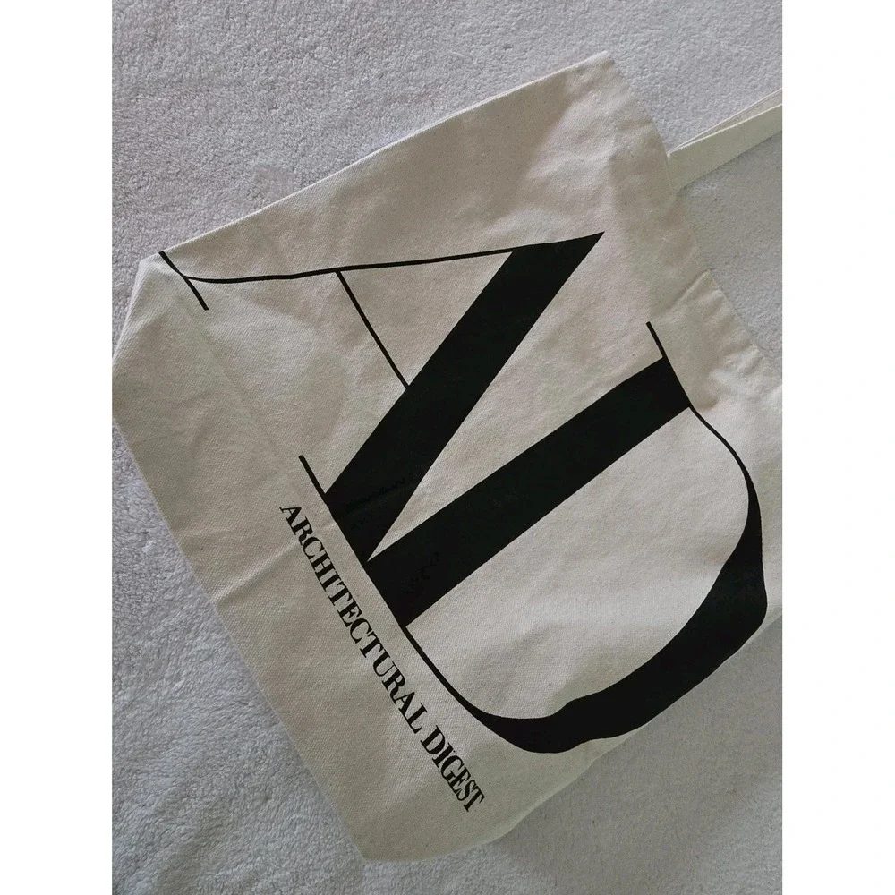 Architectural Digest AD Logo Canvas Tote Bag Natural Beige with Black Lettering